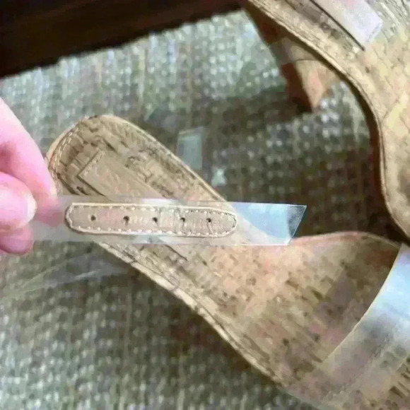 ASOS Design clear nutshell barely there heels in cork, size 7 UK size 7.5 US - Picture 1 of 6